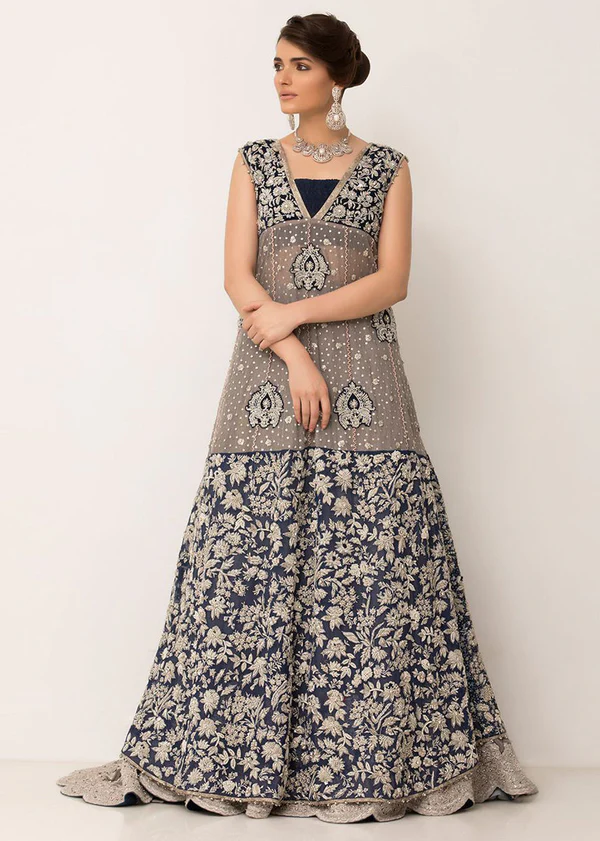 Pastel Tissue Bridal Ensemble with Antique Silver Work - Image 3