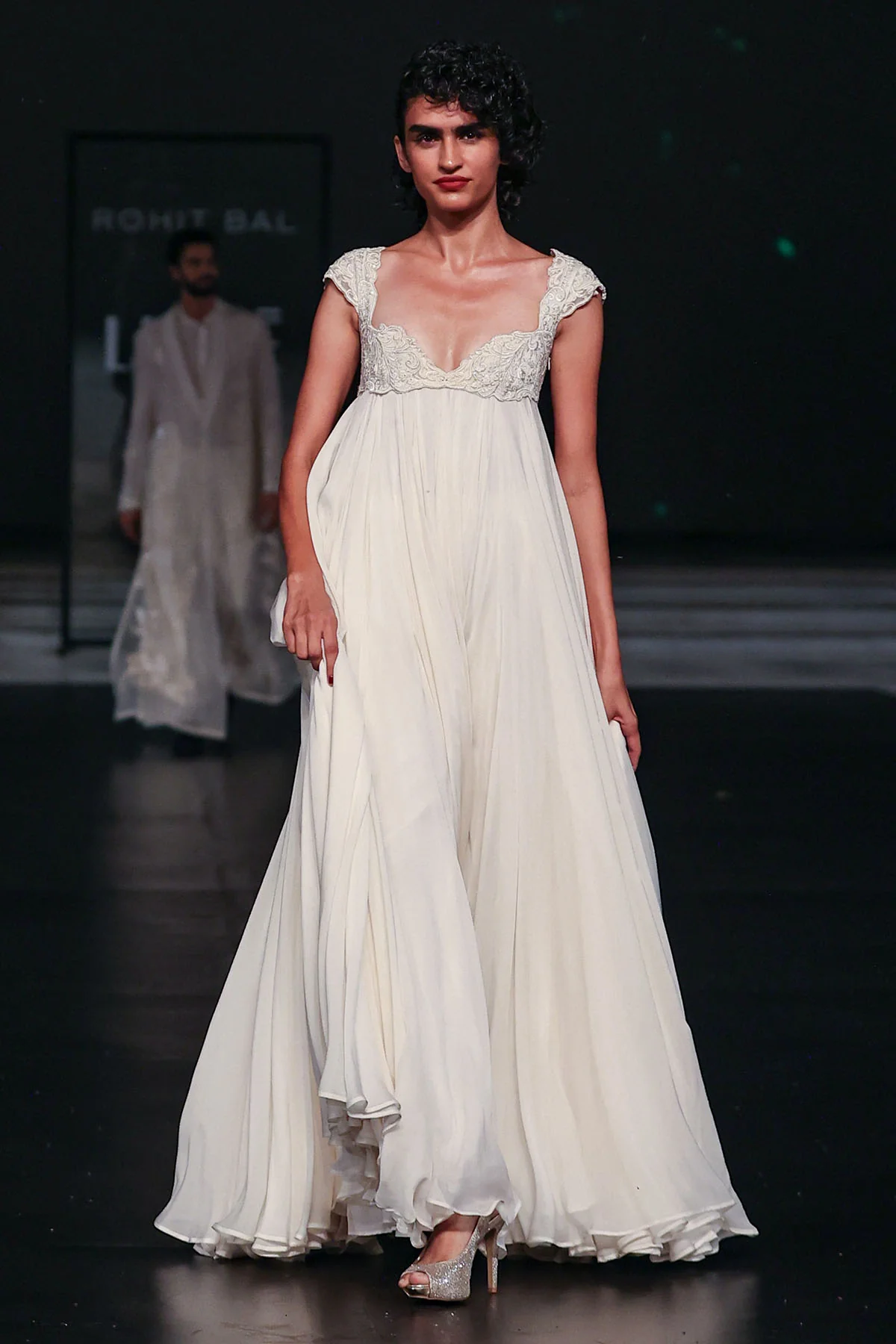 Ivory Chiffon and Chanderi Anarkali Set - Image 3