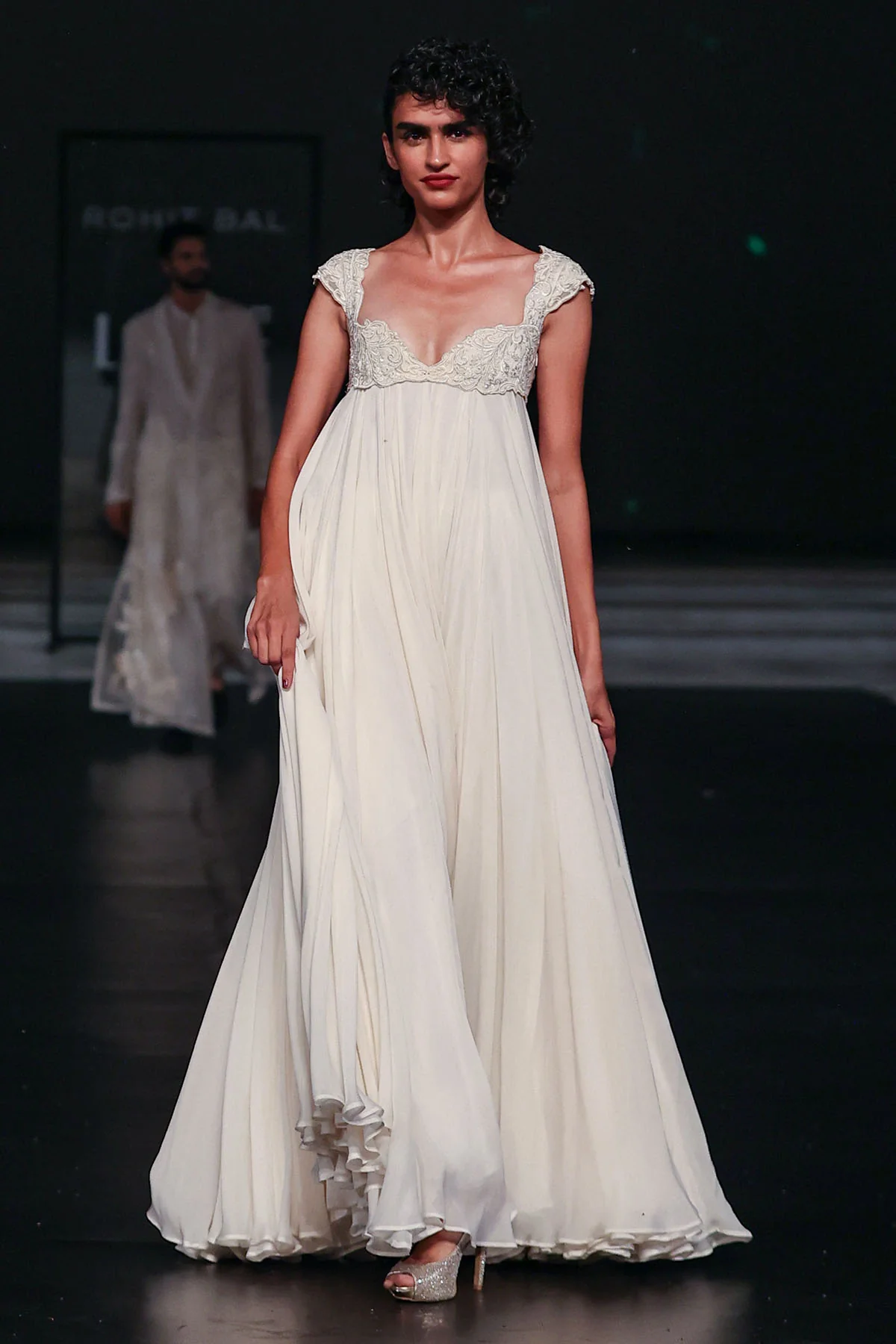 Ivory Chiffon and Chanderi Anarkali Set - Image 4