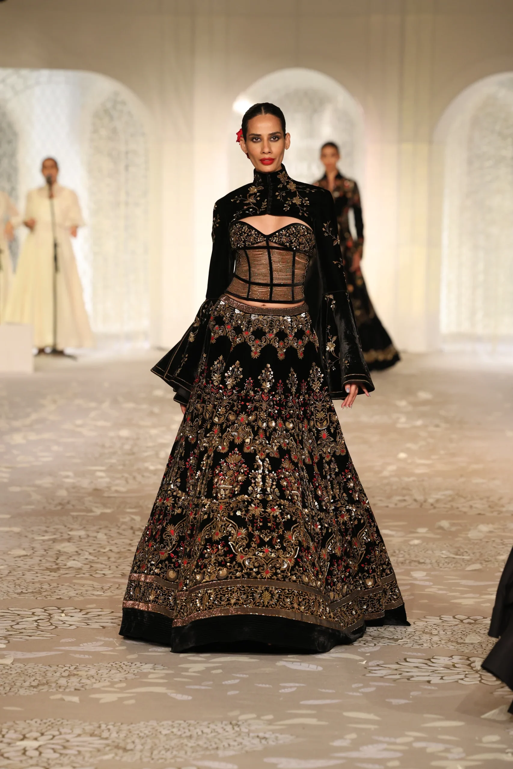 Black Velvet Embroidered Lehenga Set