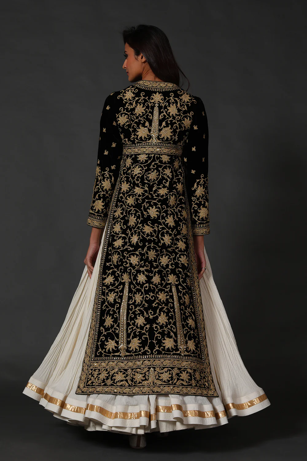 Ivory and Black Embroidered Slit Anarkali Set - Image 3