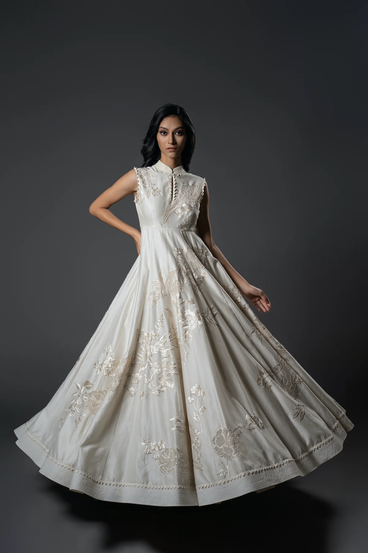Ivory Chanderi Resham Embroidered Anarkali Set