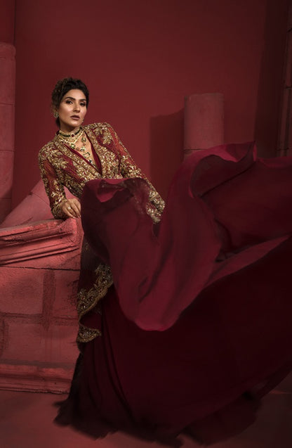 Elegant Red Organza Shirt and Jacket Set - Image 5