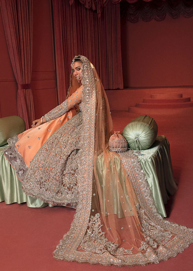Royal Peach Walima Bridal Lehenga Set - Image 7
