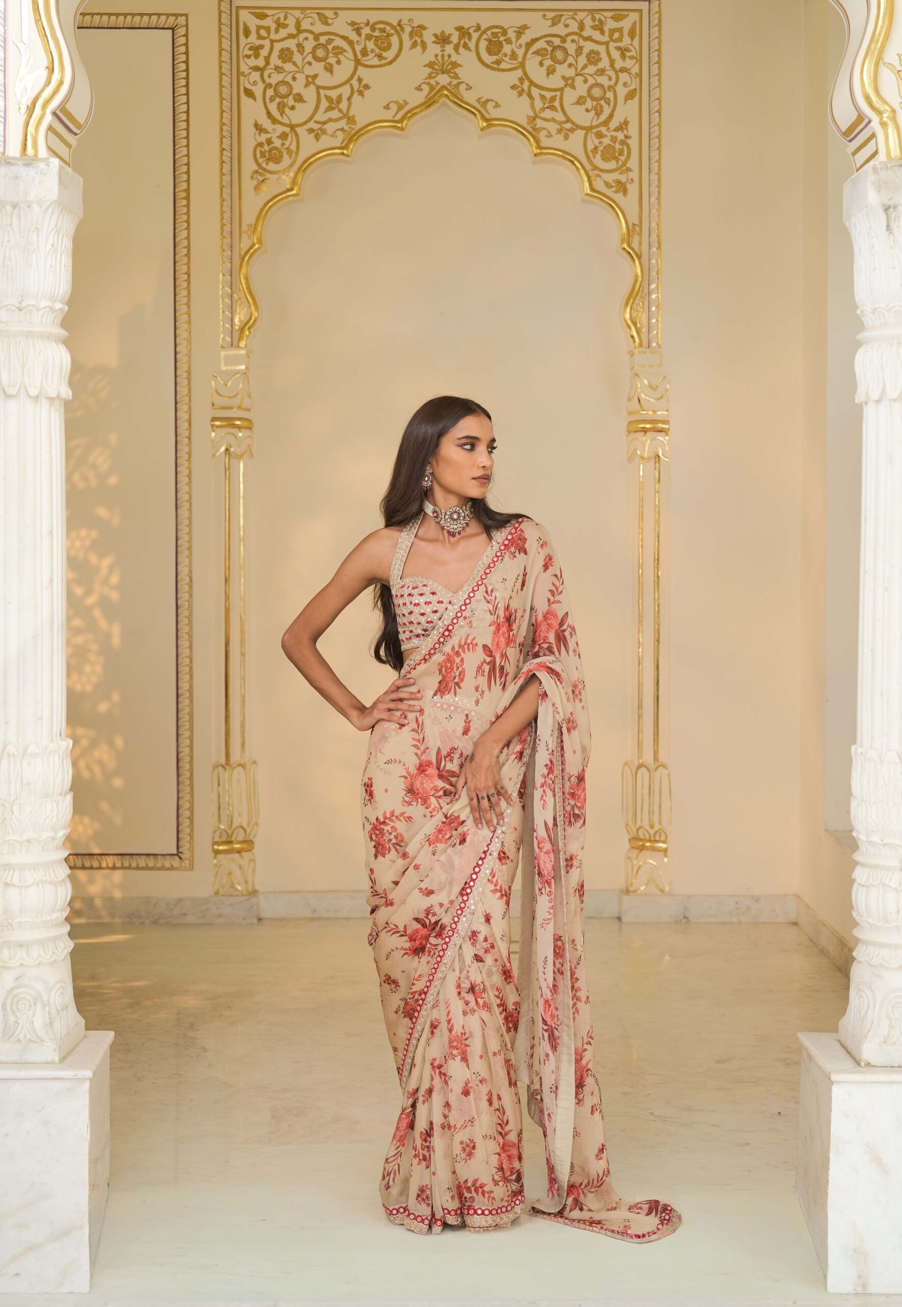 Crimson Radiance Organza Sari Ensemble