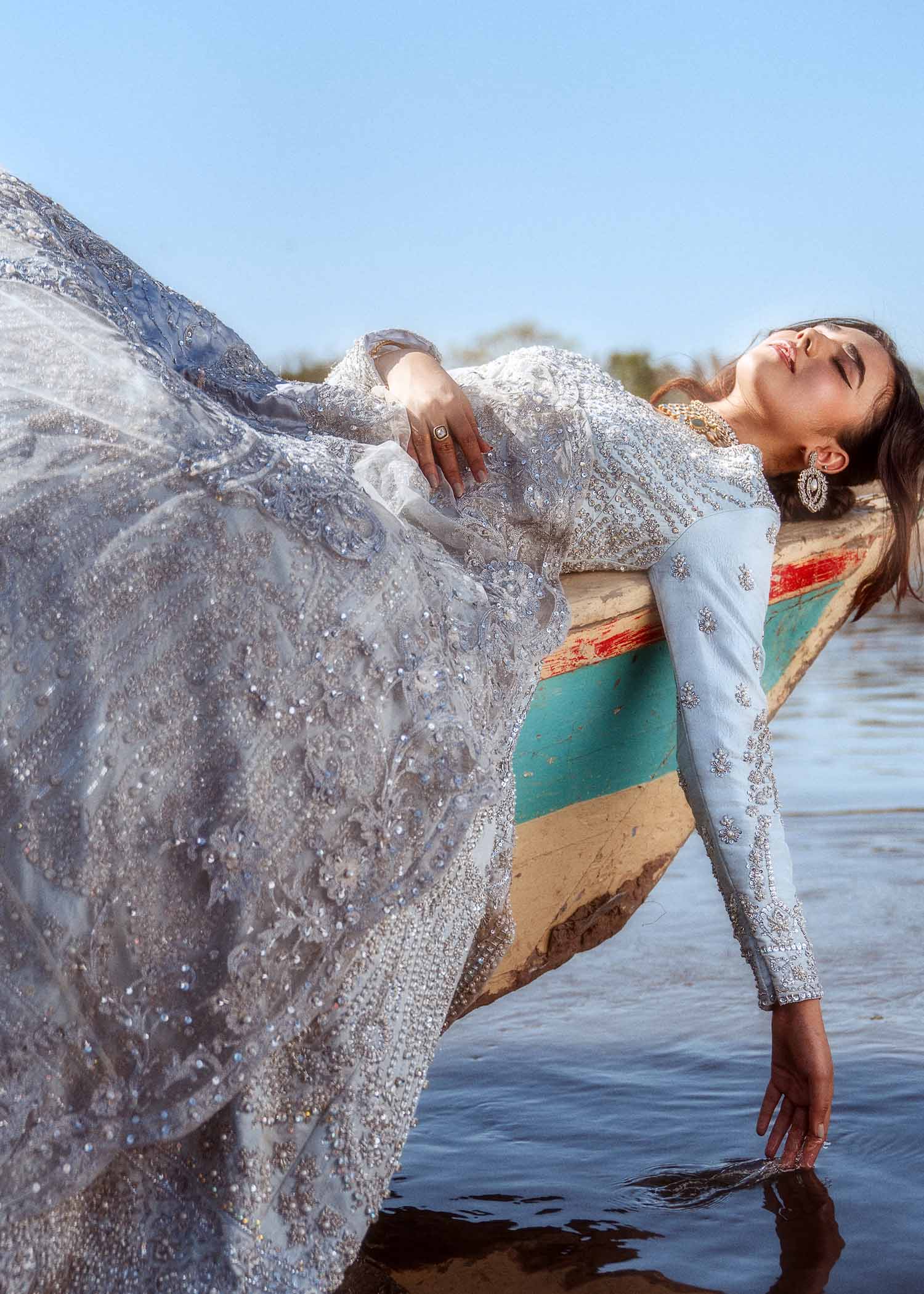 Ice Blue Raw Silk One Piece Ensemble - Image 2