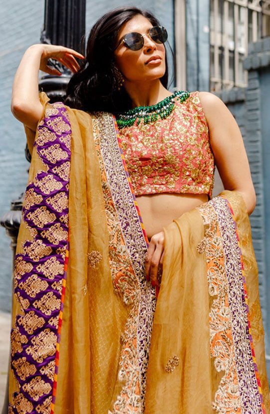 Embellished Chiffon Lehenga with Raw Silk Choli - Image 4