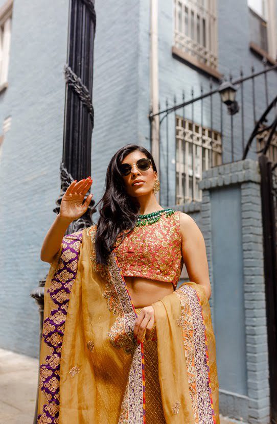 Embellished Chiffon Lehenga with Raw Silk Choli - Image 5