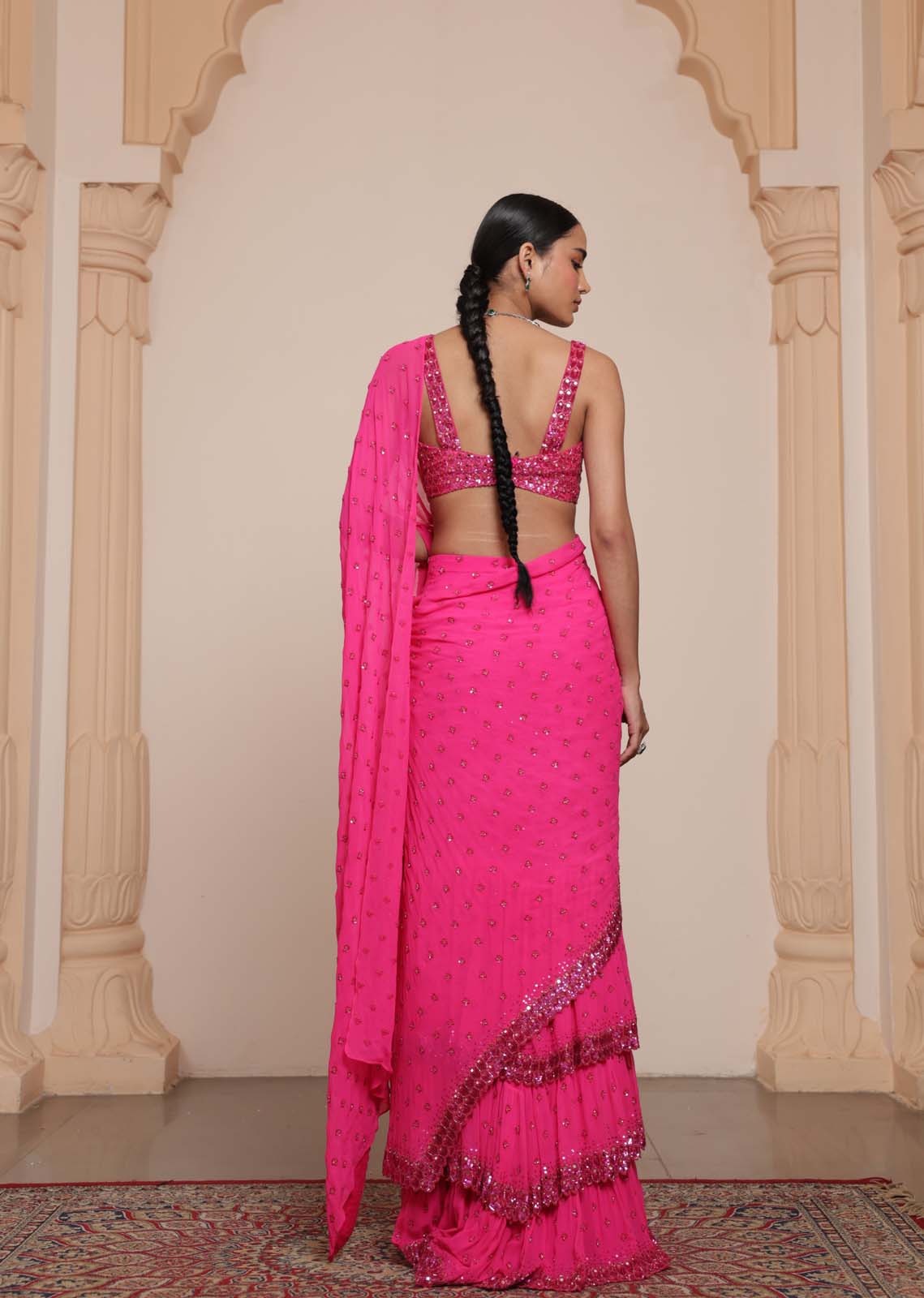 Blushing Elegance Tiered Sari Set - Image 2