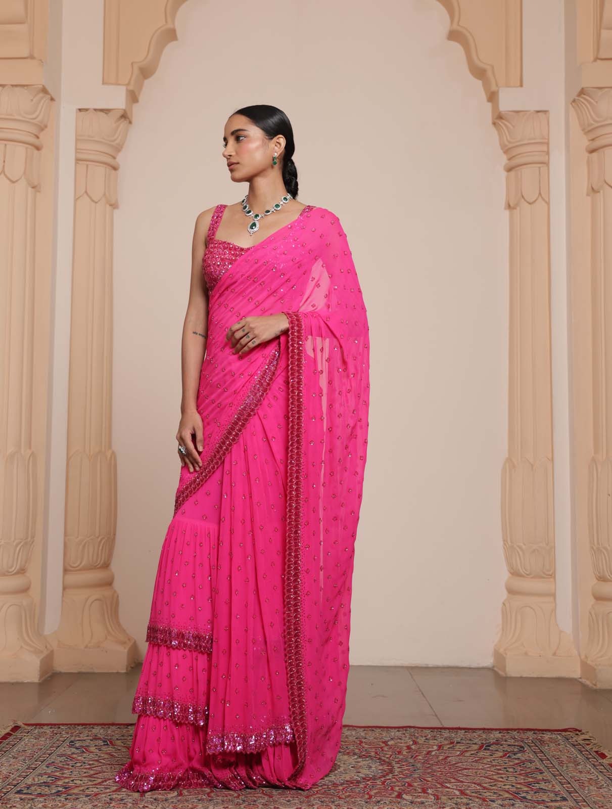 Blushing Elegance Tiered Sari Set - Image 3