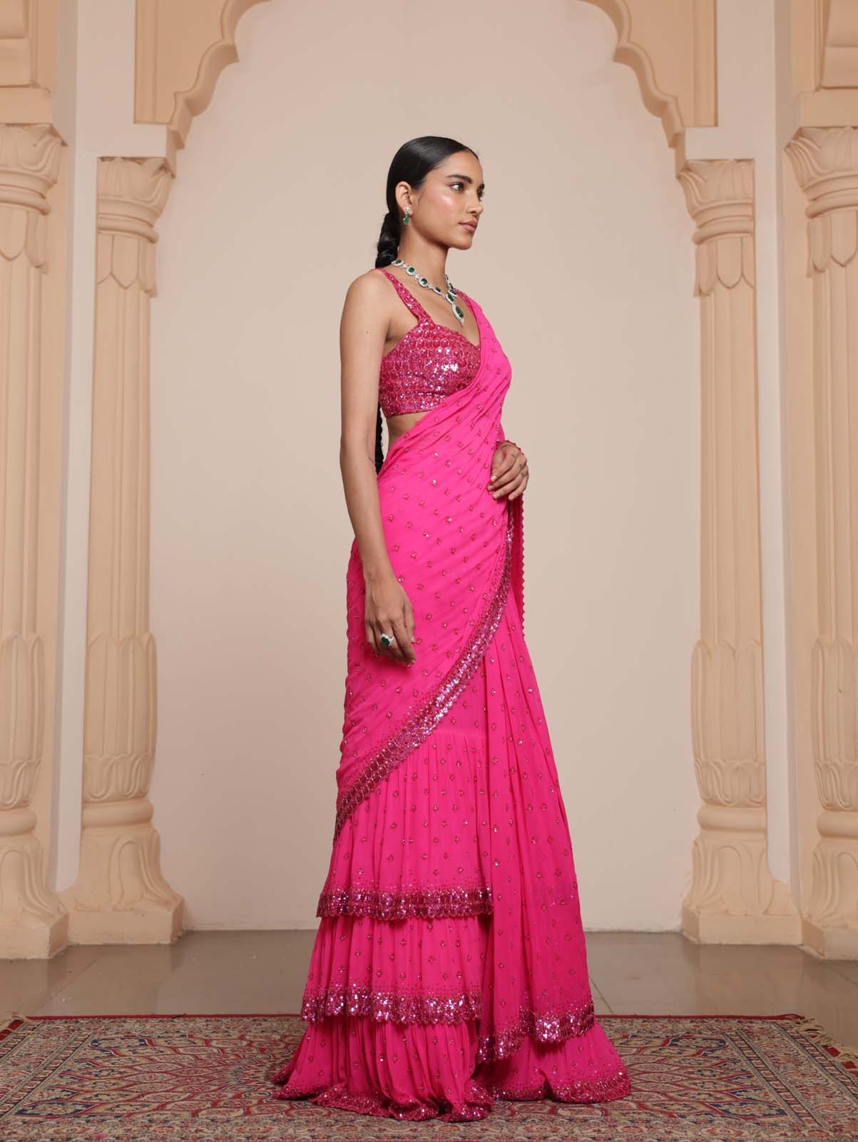 Blushing Elegance Tiered Sari Set - Image 4