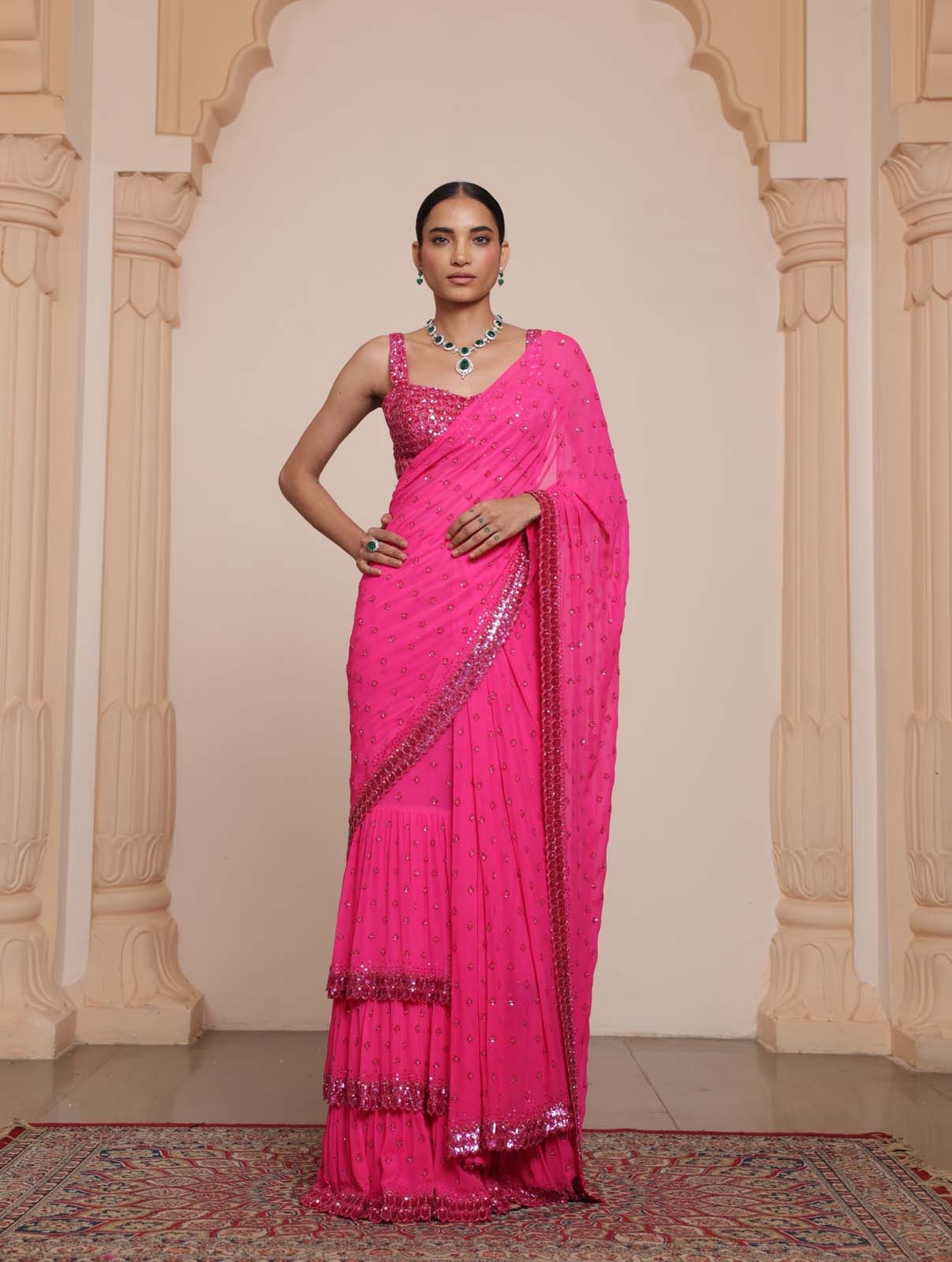 Blushing Elegance Tiered Sari Set